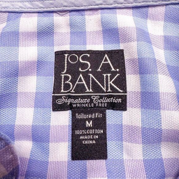 Jos A Bank Shirt Men Medium Blue Purple Plaid Tailored Wrinkle Free Signature‎ - Picture 10 of 13